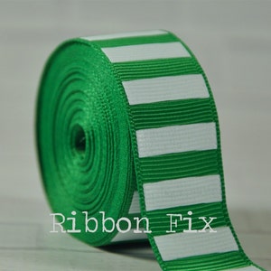 7/8&quot; 1.5&quot; Emerald Green with White Vertical Stripe Grosgrain Ribbon - Bold Stripes - Wedding -Christmas - Football Bows - Dog Collar Leash