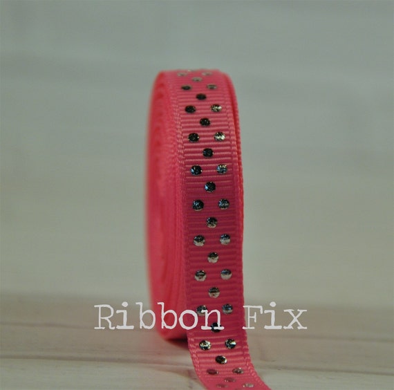 Nastro Grosgrain Morex Poliestere A Pois - Rosa Shocking/Bianco - 3,8 Cm X 18,3 Metri