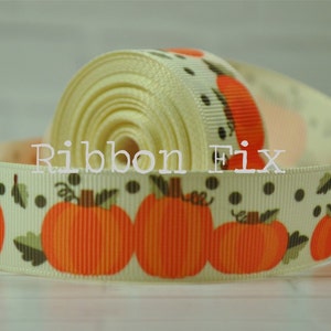 1.5" Antique White Pumpkins Print Grosgrain Ribbon - Halloween Bows - Wedding Gift Wrap - Fall Hay Ride - Thanksgiving - Dog Collar Leash