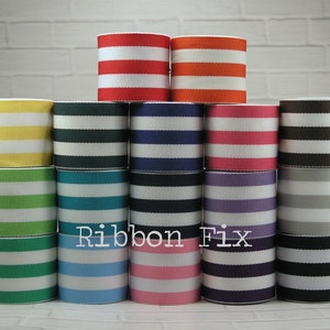 1.5" White Stripe Grosgrain Ribbon - Woven Stripes - Red - Orange - Yellow - Green - Blue - Navy - Pink - Purple - Grey - Brown - Black