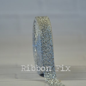 3/8" Silver Metallic Tinsel Grosgrain Ribbon - Bling Bow - Sparkle - Korker - Wedding - Baby Shower - Gift Wrap Ribbons - Dog Collar