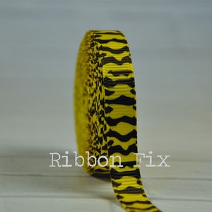 3/8&quot; Yellow & Black Zebra Print Grosgrain Ribbon - Safari - Animal Print - School Mascot - Cheer Bows - Gift Wrap Ribbon - Football - Zebras