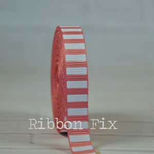 3/8&quot; Dusty Coral Pink & White Vertical Stripe Print Grosgrain Ribbon - Stripes Print - Baby Shower - Wedding Gift Wrap - Dog Collar - Bows