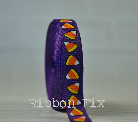 Trick or Treat Gift Tie Korker Halloween Party Dog Collar Bow US Designer 38 Orchid Purple Candy Corn Print Grosgrain Ribbon