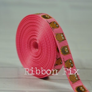 100 yard roll 3/8&quot; Hot Pink Owl Grosgrain Ribbon - US Designer Print - Hoot - Bird - Wedding - Baby Shower - Barn Owls - Dog Collar Leash
