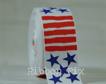 7/8" Stars & Stripes Grosgrain Ribbon - Designer Print - Red White Blue - 4th of July - USA Patriotic - Dog Collar Leash - Military Parade