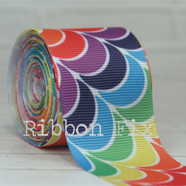 1.5" Rainbow Mermaid Fish Scales Print Grosgrain Ribbon - Primary Colors - ROYGBIV - Dots Bow - Pride Parade - Back to School Bows - Beach