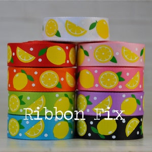 5/8" Yellow Lemons Print Grosgrain Ribbon - US Designer - Strawberry Lemonade - Summer Fruit - Limeade - Gift Wrap - Lemon Hairbows - Juice