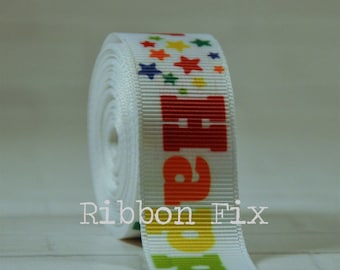 Ruban gros grain 7/8" arc-en-ciel joyeux anniversaire - impression designer américain - étoiles primaires - fête d'anniversaire - cadeaux - emballage cadeau - petits gâteaux