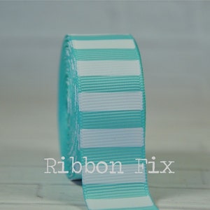 7/8" 1.5"  Aqua Blue & White Vertical Stripe Grosgrain Ribbon - Bold Stripes - Baby Shower - Wedding - Party Decor - Dog Collar - Aquamarine