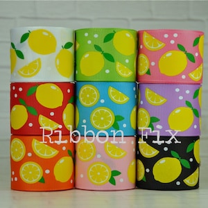 1.5&quot; Yellow Lemons Print Grosgrain Ribbon - US Designer - Strawberry Lemonade - Summer Fruit - Limeade - Gift Wrap - Lemon Hairbows - Juice