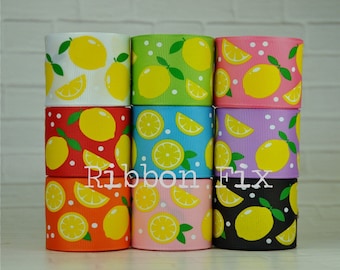 1.5" Yellow Lemons Print Grosgrain Ribbon - US Designer - Strawberry Lemonade - Summer Fruit - Limeade - Gift Wrap - Lemon Hairbows - Juice