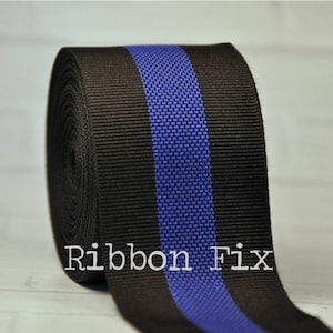 1.5&quot; Black & Royal Blue Metallic Shimmery Stripe Grosgrain Ribbon - Woven Stripes - Thin Blue Line - Police Memorial - Peace Officer - Dog