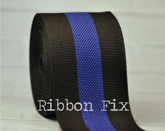 1.5&quot; Black & Royal Blue Metallic Shimmery Stripe Grosgrain Ribbon - Woven Stripes - Thin Blue Line - Police Memorial - Peace Officer - Dog