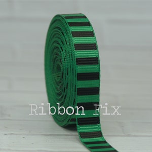 3/8" Emerald Green with Black Vertical Stripe Grosgrain Ribbon - Bold Stripes - Christmas - College Football - Gift Wrap Bows - Dog Collar