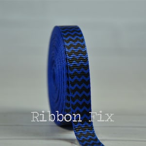 Fita de gorgorão com listra Chevron azul neon e preta de 3/8&quot; - Listras de designer dos EUA - Chá de bebê - Laços Korker - Decoração de casa - Coleira de cachorro - Polícia