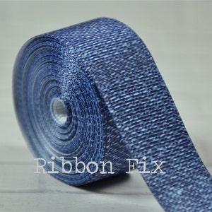 5/8&quot; Blue Jean Denim Print Grosgrain Ribbon - Jeans Pants - Rodeo Cowboy - Farm Barn - Wedding Gift Wrap - Baby Shower - Dog Collar Leash