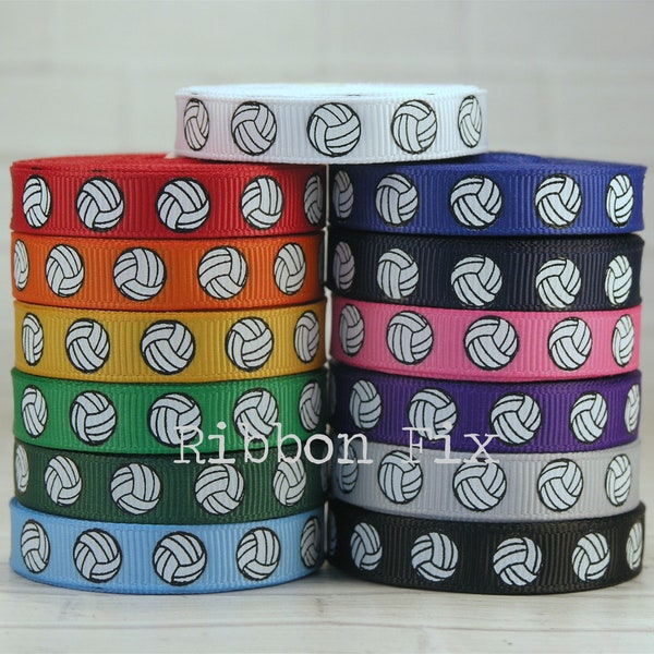 3/8" Black & White Volleyball Print Grosgrain Ribbon - Dig Set Spike - Bump - Sport Team - Beach Net Sand - Score - Sport Bows - High School
