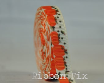 3/8" Antique White Pumpkins Grosgrain Ribbon - US Designer Print - Thanksgiving Bows - Baby Shower - Fall Autumn Leaves - Dog Collar Leash