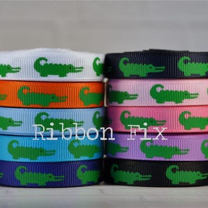 3/8" Emerald Green Alligator Print Grosgrain Ribbon - US Designer - Crocodile Skin - Florida Swamp - Bayou - Football - Pink - Blue - Orange