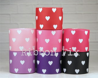 1.5" White Heart Print Grosgrain Ribbon - Valentine's Day - US Designer - Red - Pink - Purple - Black - Wedding Bows - Love Bow - Gift Wrap