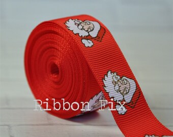 7/8" Christmas Red Santa Claus Print Grosgrain Ribbon - Happy Holidays - Ho Ho Ho - Holiday Party - Home Decor - Dog Collar - Tree - Present