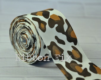 1.5" Antique White Leopard Spots Grosgrain Ribbon - Zoo - US Designer Print - Wedding - Cheetah Dots - Home Decor - Dog Collar - Wildcat Bow