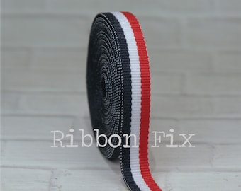 3/8" Red, White, & Navy Blue Stripe Grosgrain Ribbon - Woven Stripes - 4th of July - Bow - Veteran Flag - Dog Collar - Military - Nautical