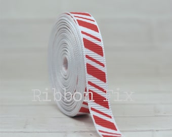 3/8" Christmas White Peppermint Print Grosgrain Ribbon - Stripe - Candy Cane - Holiday Party - Home Decor - Dog Collar Leash - Gift Wrap Bow