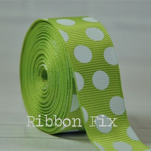 7/8&quot; Lima verde y blanco Polka Punto Grosgrain cinta - ducha de boda - envoltura de regalo - artesanía de costura - bebé puntos - Home Dec - collar de perro leash