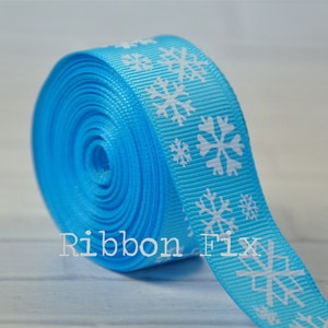 7/8&quot; Weihnachten Türkis blau Schneeflocke Druck Grosgrain Band - Winter Schnee - gefroren - Urlaub Party - Home Decor - Hundehalsband - Geschenk-Wrap