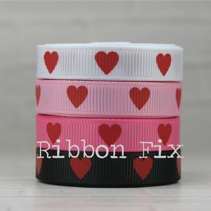 3/8&quot; Big Red Ink Hearts Print Grosgrain Ribbon - Valentine&#39;s Day - White - Baby Pink - Hot Pink - Black - Love Bows - Gift Wrap - Dog Collar