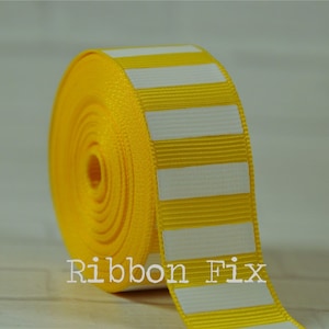 7/8&quot; 1.5&quot; Yellow with White Vertical Stripe Grosgrain Ribbon - Bold Stripes - Wedding Bows - Baby Shower - Gift Wrap - Dog Collar Leash