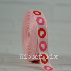 3/8&quot; Light Pink Heart Dots Print Grosgrain Ribbon - Valentine&#39;s Day - Wedding - Sewing - Love Gifts - Dog Collar Leash - Red Hot Pink Hearts