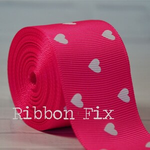 1.5&quot; Shocking Pink Heart Print Grosgrain Ribbon - Valentine&#39;s Day - Gift Wrap Bows - Love - Wedding Party - Home Decor - Dog Collar Leash