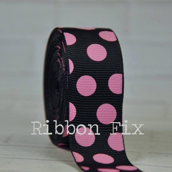 7/8" Navy Blue & Hot Pink Polka Dot Grosgrain Ribbon - Wedding Baby Shower - Preppy Bow - Nautical Anchor - Argyle - Bows - Dog Collar Leash