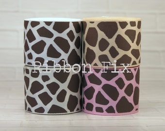 1.5" Brown Giraffe Spots Print Grosgrain Ribbon - Zoo Bows - US Designer - Wedding Gift Wrap - Baby Shower - White - Caramel - Baby Pink