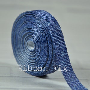 3/8&quot; Blue Jean Denim Print Grosgrain Ribbon - Jeans Pants - Cowboy Rodeo - Gift Wrap - Wedding Bows - Baby Shower - Dog Collar Leash - Farm