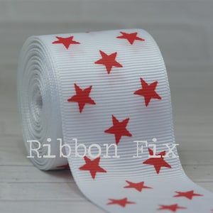 1.5&quot; White & Red Stars Grosgrain Ribbon - US Designer Print - Red White Blue - 4th of July - USA Bows - Dog Collar Leash - Military Veterans
