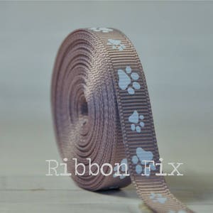 3/8&quot; 5/8&quot; 7/8&quot; Grey & White Paw Print Grosgrain Ribbon - US Designer Gray Paws - Treat Bag - Dog Cat Collar Leash Bow - Grooming Bows Gifts