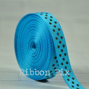 3/8&quot; Turquoise Blue & Black Swiss Dots Grosgrain Ribbon - US Designer - Baby Shower - Wedding - Gift Wrap - Dog Collar - Birthday Party