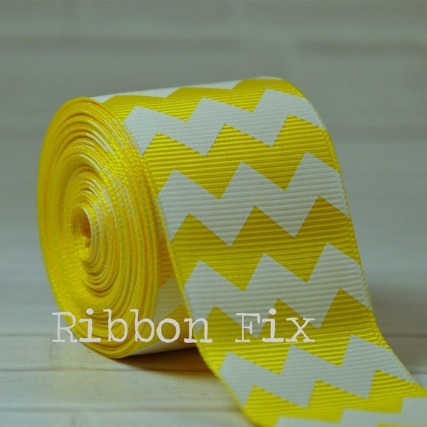1.5" Yellow Chevron Stripe Grosgrain Ribbon - Wedding Gift Wrap - Sunshine Sewing - Zig Zag - Party - Home Decor - Cheer Bow - Baby Crafts