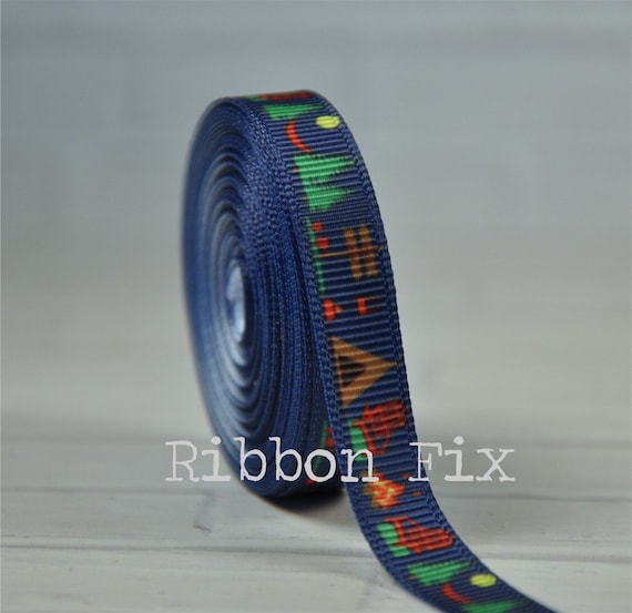 3/8 Light Navy Camping Grosgrain Ribbon US Designer 