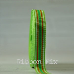 3/8" Retro Christmas Woven Stripe Grosgrain Ribbon - Holiday Bows - Vintage Stripes - Korker Ribbon - Red Emerald Lime - Gift Wrap - Collar