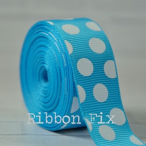 7/8&quot; azul turquesa y blanco Polka Dot Grosgrain cinta - baby Shower - Gift Wrap - Beach Bows - Frozen - Princess - Dog Collar Leash