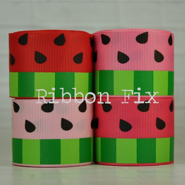 1,5" Wassermelonen Streifen Print Schleife - US Designer - Black Seeds - Juicy Summer Fruit Bow - Geschenk wrap - Zitronen Haarbändchen - Rot - Rosa