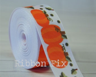 7/8 ""Weiß Kürbisse Print Ripsband - Herbst Kürbis Patch - Erntedank - Halloween Schleifen - Baby Party - Heu Fahrt - Hundehalsband Leine."
