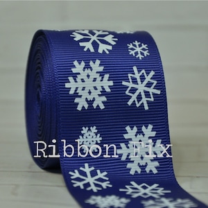 1.5&quot; Royal Blue Christmas Snowflake Print Grosgrain Ribbon - Winter Snow Flakes - Holiday Party - Gift Wrap Bows - Dog Collar - Baby Frozen