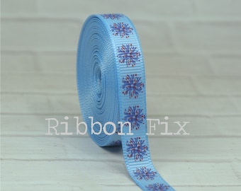 3/8" Baby Blue Firework Star Burst Grosgrain Ribbon - Red White Blue - USA Stars Bows  - Patriotic- Firecrackers - Hairbow - Military Parade