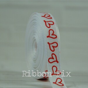 3/8&quot; White & Red Doodle Heart Print Grosgrain Ribbon - Valentine&#39;s Day Bow - Wedding Gift Wrap - Anniversary - Engagement - Dog Collar Leash